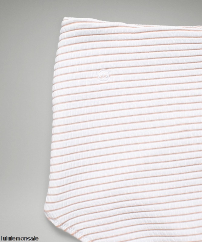 Lululemon Damen DELULU507 | Gesmokte Badehose Hohe Taille Weiß Rosa Bliss